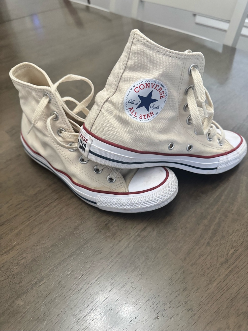 Converse High-Top Sneaker in Natural Ivory with Red & Blue Accents